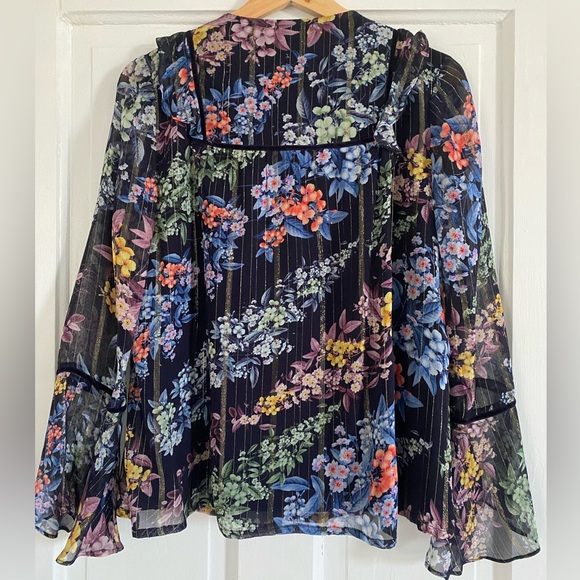 New Anthropologie Flowy Multicolor Metallic Button Peasant Blouse Size XS - Picture 4 of 4
